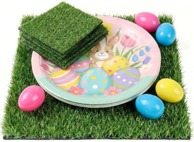 XLX TURF 4 Pack Artificial Grass Square Mats, 12"x12" Fake Grass Placemats for Easter Table Centerpiece, Realistic Synthetic Turf Patch for Football Golf Party Decor, Pet Dog Potty Grass, DIY Crafts - Image 1